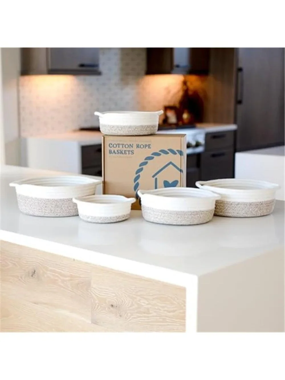 New 5-Piece Round Woven Cotton Rope Storage Baskets for Organizing,